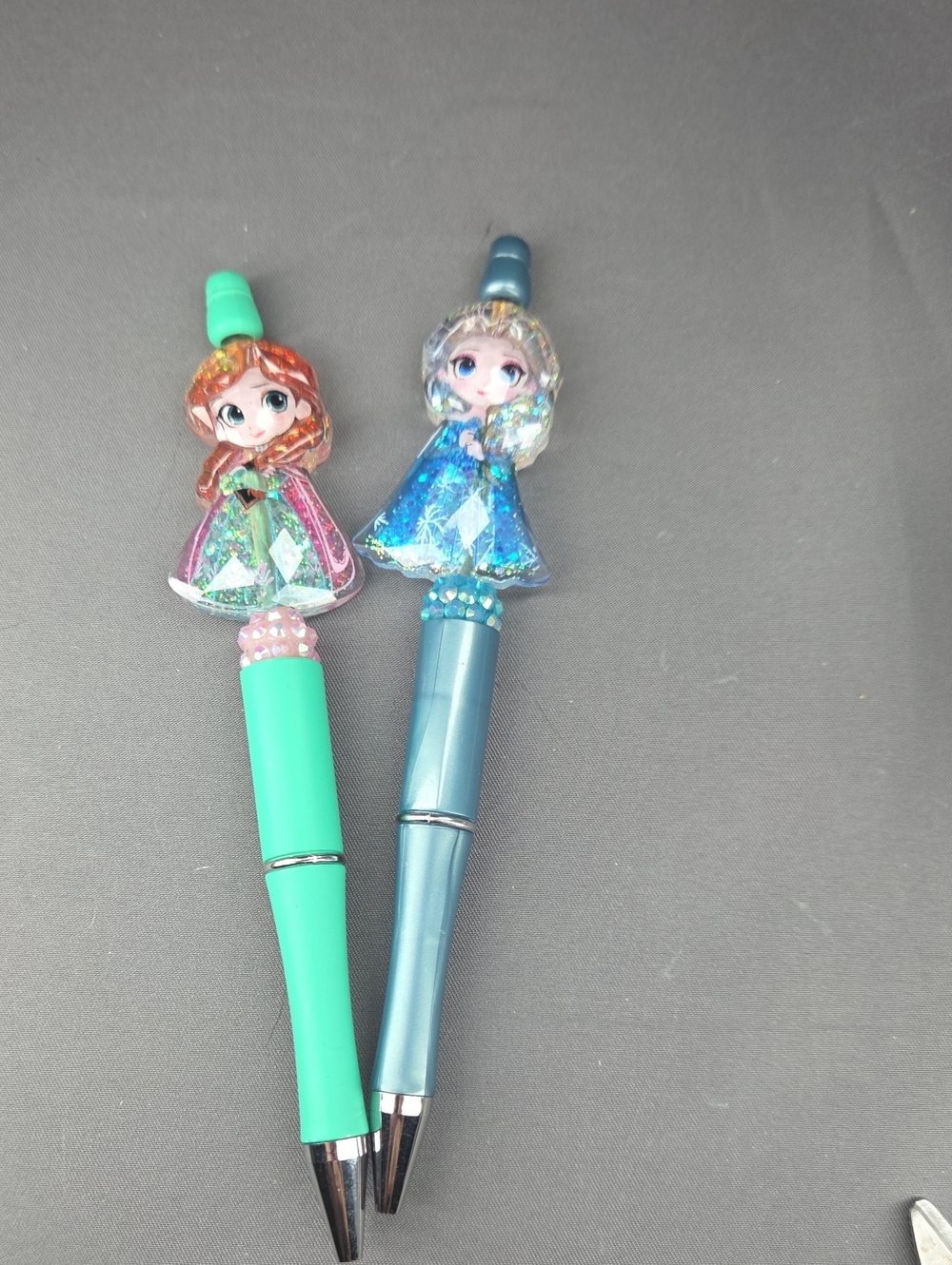 Princess Topper Glitter Ballpoint Pens — Teal and Blue, Set of 2